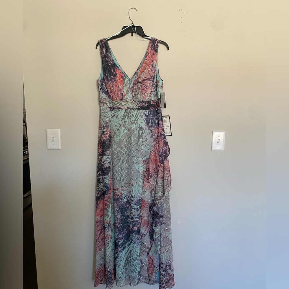 Alex and Eve multicolor fun long dress. Good for a party, wedding, cruise.